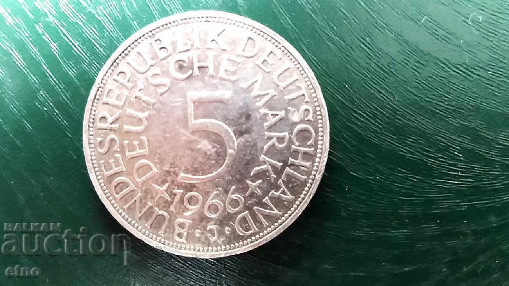 5 German Marks 1966, Coins, Pfennigs, deutsche mark - 5 5 German Marks 1966, Coins, Pfennigs, deutsche mark - 5