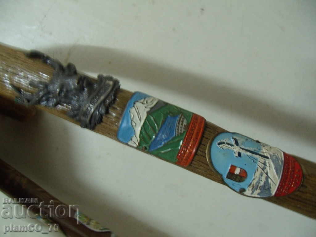 Delivery of № * 5556 old Tyrolean canes with badges - two pieces Delivery of № * 5556 old Tyrolean canes with badges - two pieces
