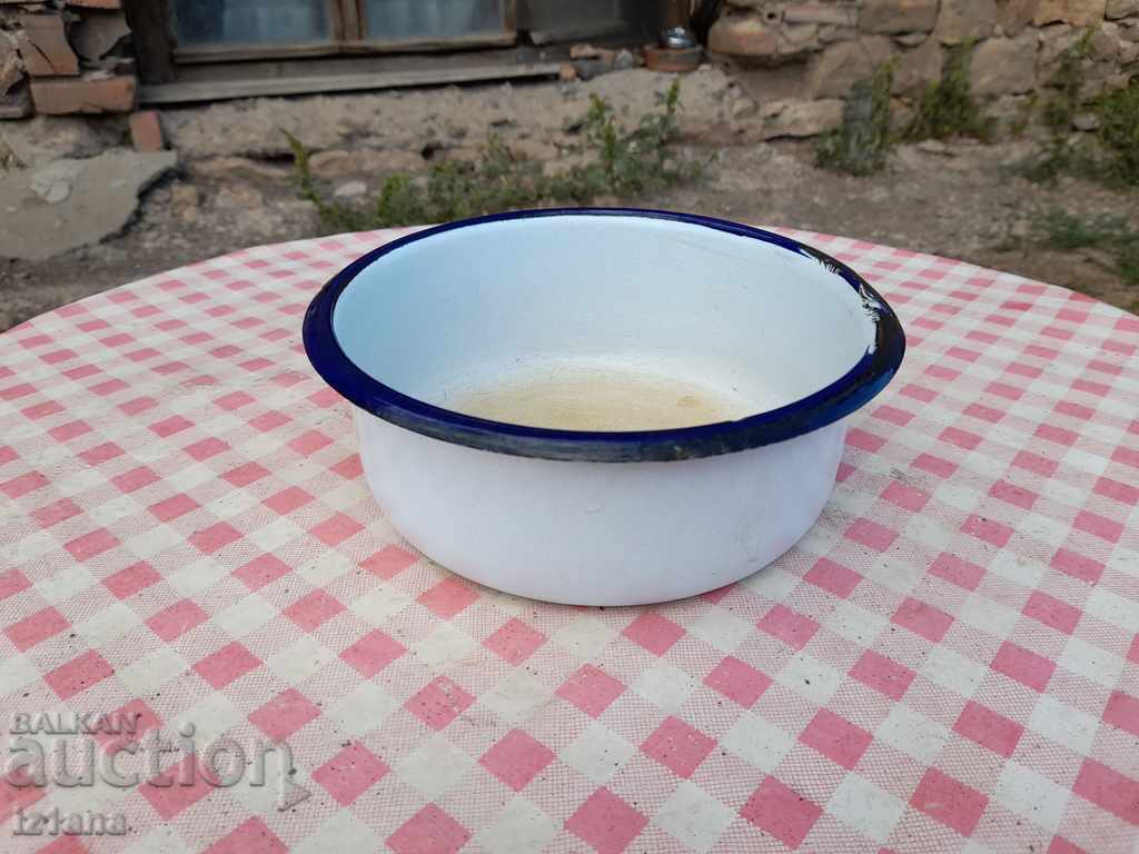 Old enamelled bowl, bowl with price 7.00 BGN | € 3.58 Old enamelled bowl, bowl with price 7.00 BGN | € 3.58