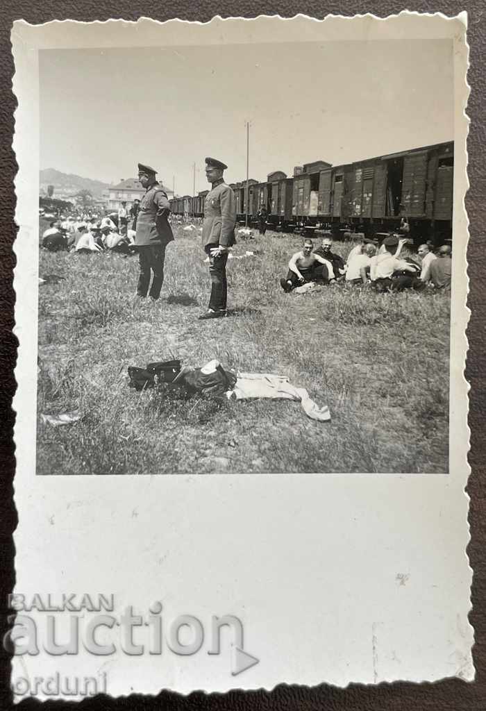1752 Kingdom of Bulgaria General among soldiers in front of a train 1938