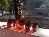 Engraved set for brandy red glass gold edging