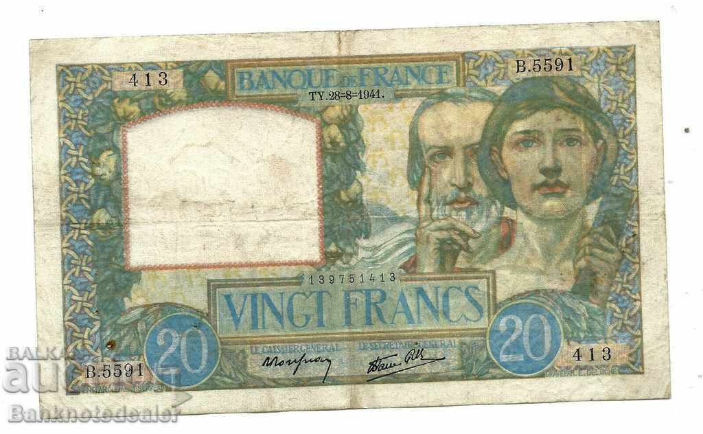 France 20 Francs 1941 Pick 92b Ref 5591