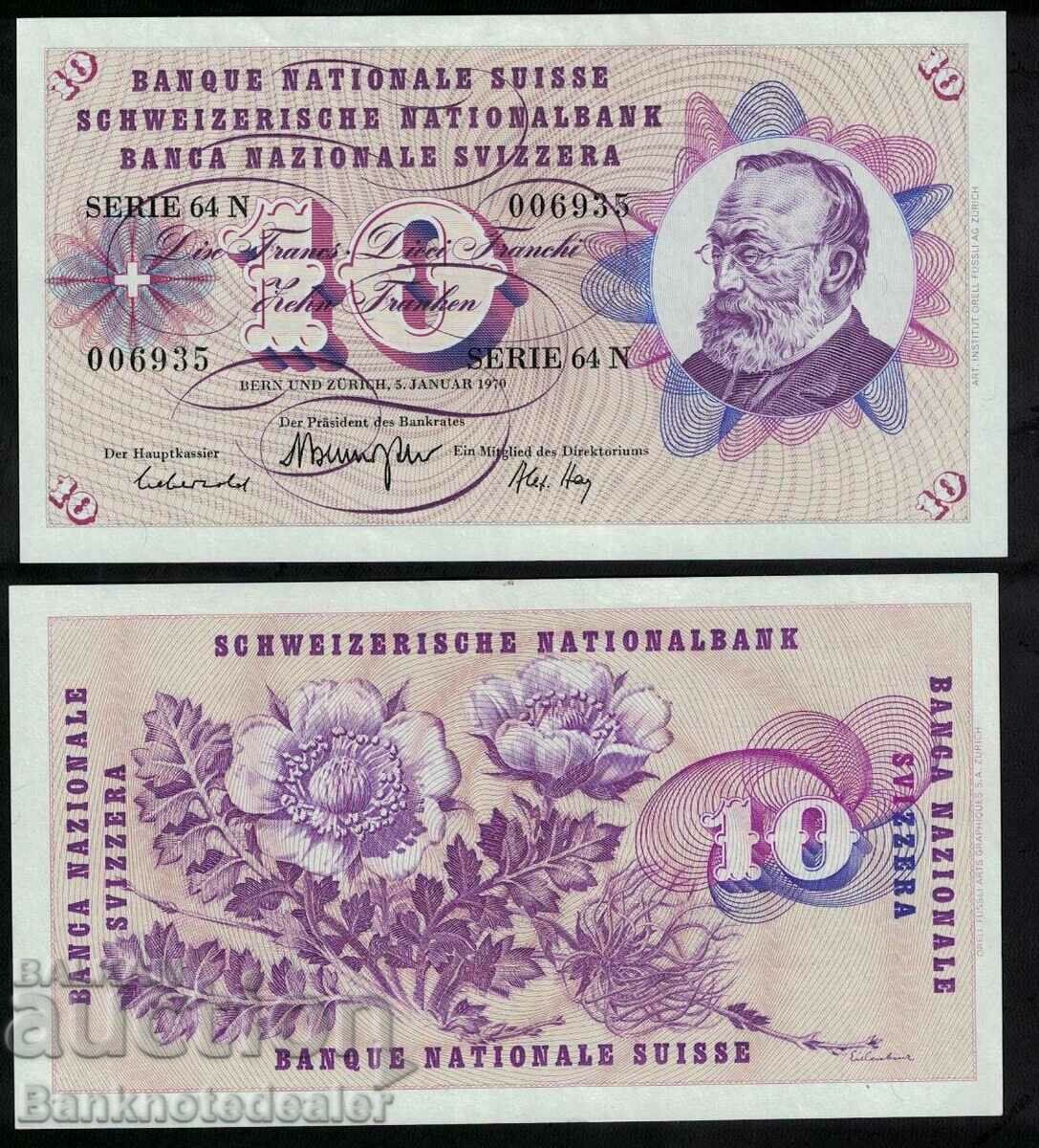 Switzerland 10 Francs 1970 Pick 45q aUnc Ref 6335