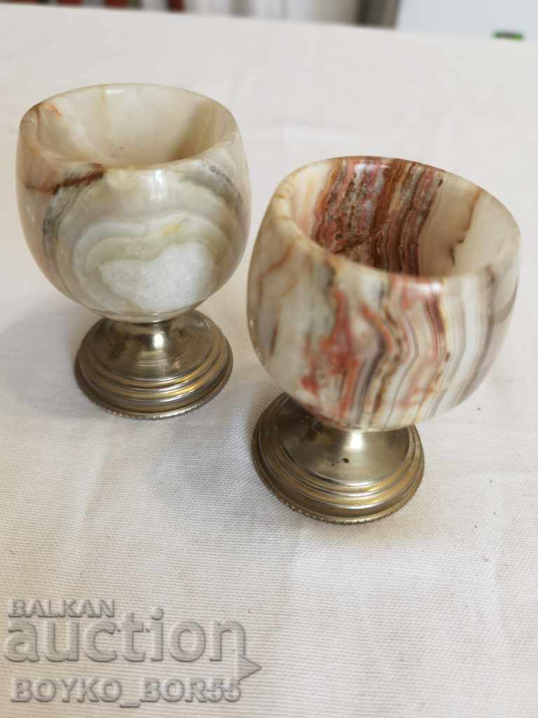 Two Cups of Polished Agate and Metal