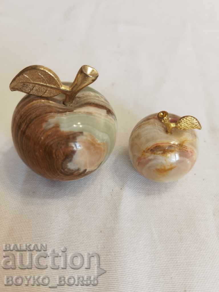 Two Apples of Polished Agate and Metal