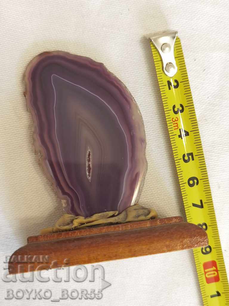 Auction Tile of Polished Agate and Wooden Stand Auction Tile of Polished Agate and Wooden Stand