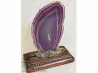 Tile of Polished Agate and Wooden Stand