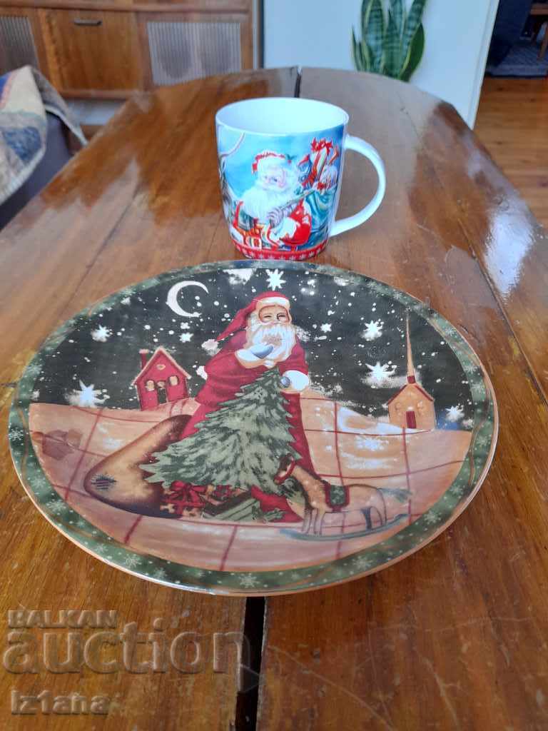 Old Christmas plate, cup