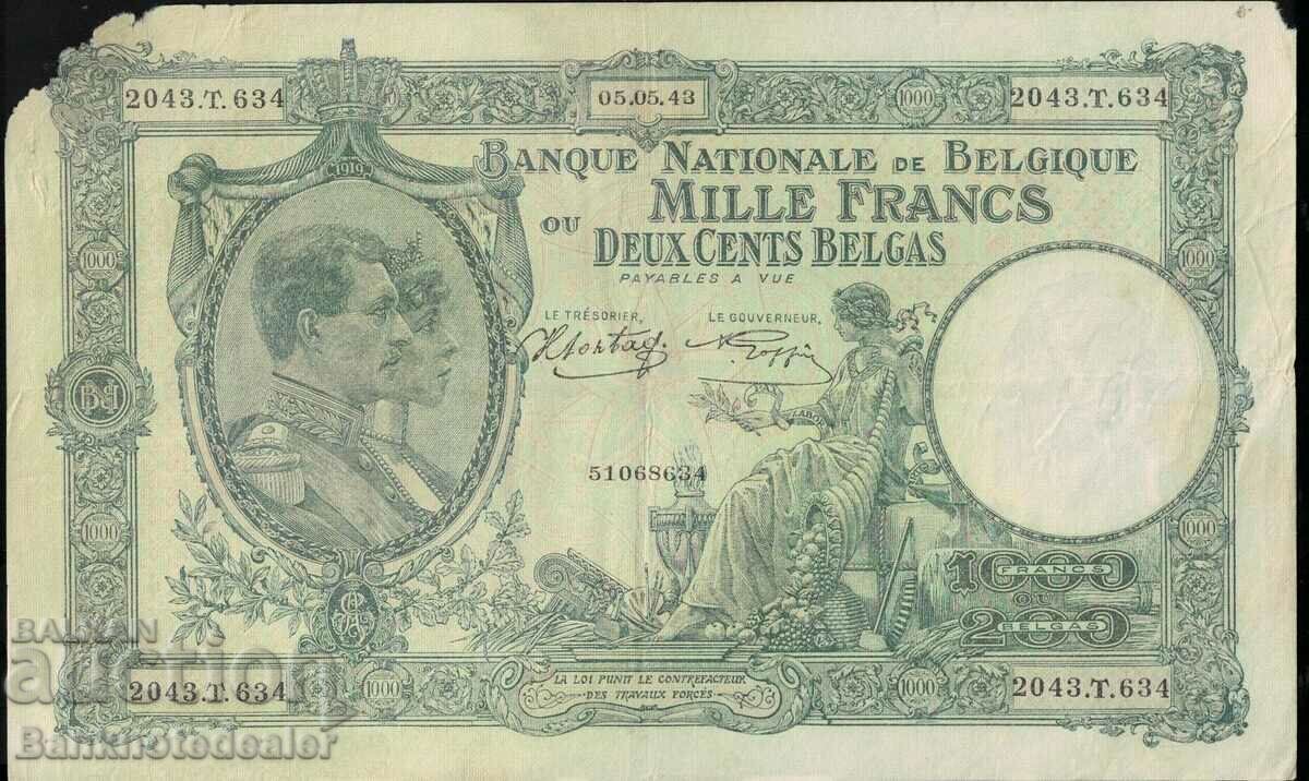 Belgium 1000 Francs 200 Belgas 1943 Pick 110 Ref 8634