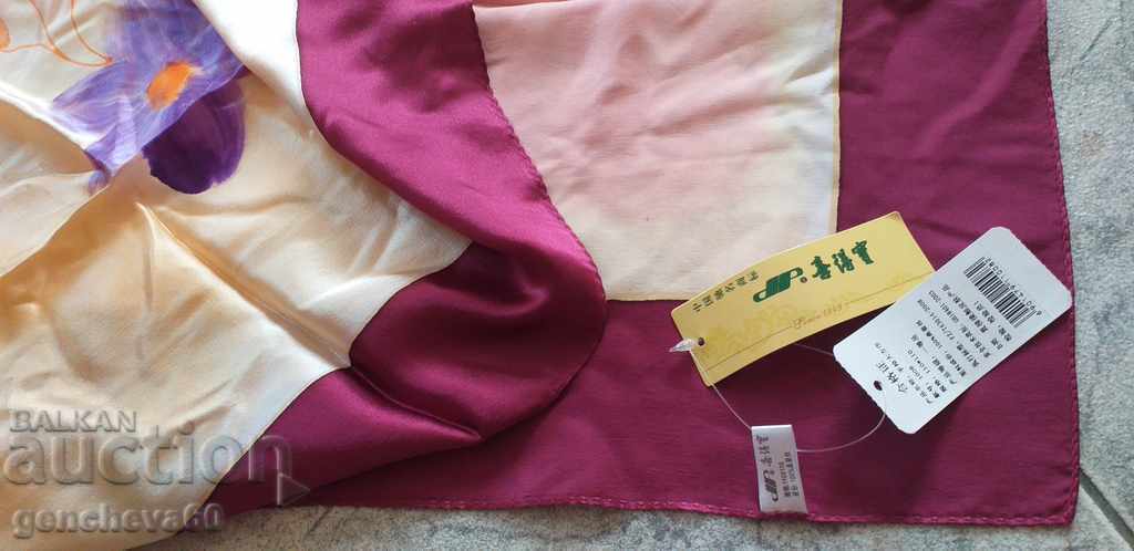 Fular pe cap pictat din matase 110cm cu eticheta - 6