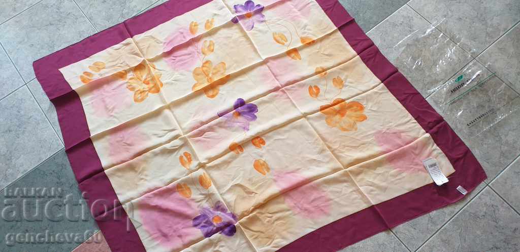 Fular pe cap pictat din matase 110cm cu eticheta - 7