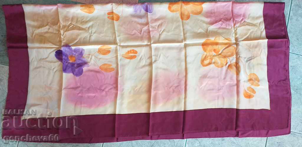 Fular pe cap pictat din matase 110cm cu eticheta