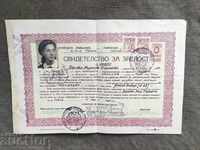 Certificat 1 Liceul de fete Sofia 1951