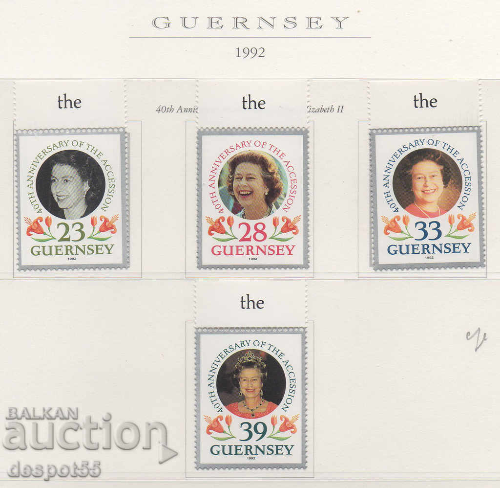 1992. Guernsey. 40 de ani de la încoronarea reginei Elisabeta a II-a