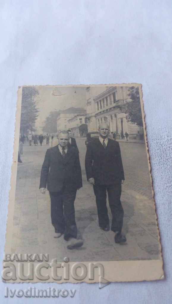 Sofia Two men are walking along Tsar Osvoboditel Blvd.