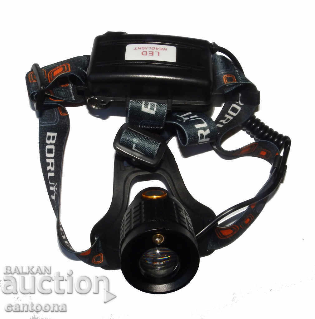 LED headlamp with rechargeable batteries and built-in laser
