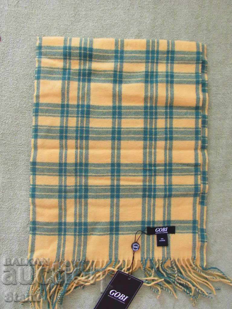 New GOBI cashmere scarf-yellow and green-check, Mongolia