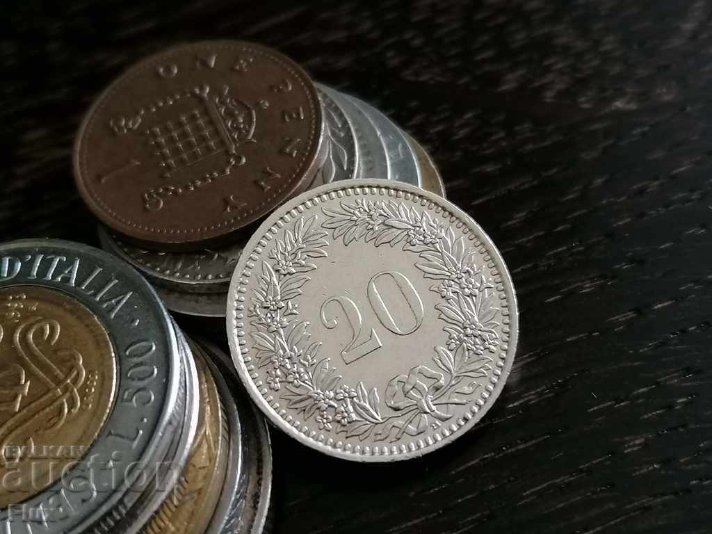 Монета - Швейцария - 20 рапен | 1989г.