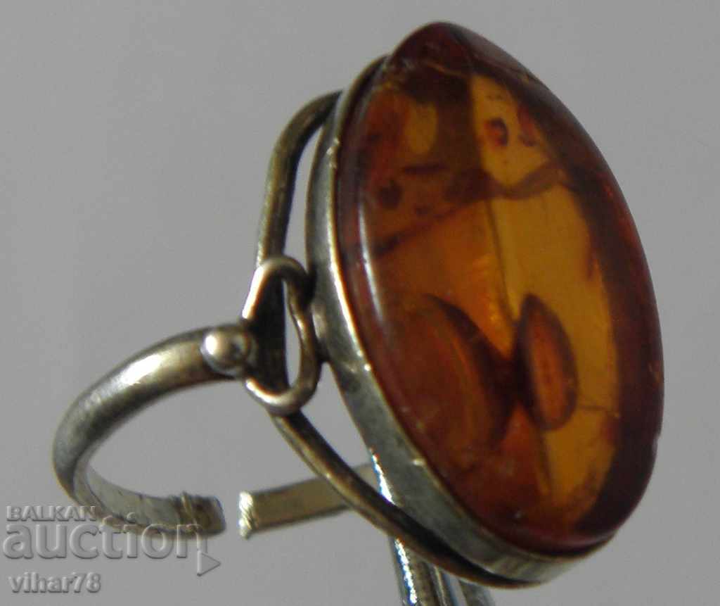 Ladies Silver Ring with Amber