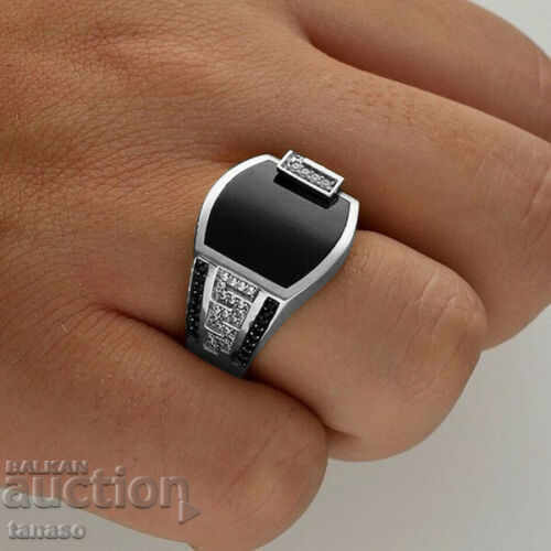 Auction Men's ring with topazes, silver-plated, № 67 Auction Men's ring with topazes, silver-plated, № 67