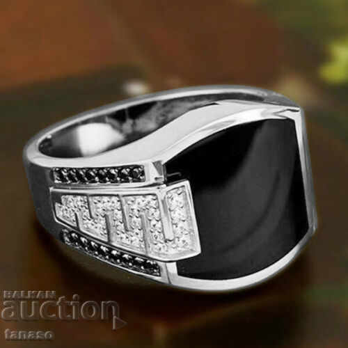 Men's ring with topazes, silver-plated, № 67