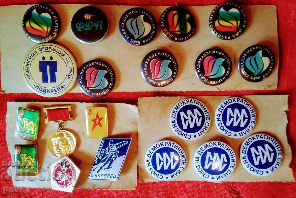 UDF, democracy, socialist, RDP, Podkrepa, G. Dimitrov, badges