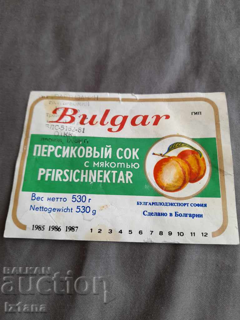 Etichetă veche de suc de piersici Bulgarplodexport