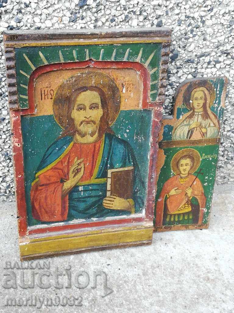 Стар триптих, домашна икона, религия, кандило, кръст
