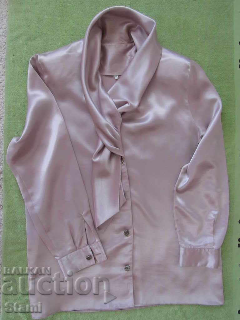 Γυναικεία μπλούζα σατέν χρώμα ροζ σταχτί, μέγεθος XL