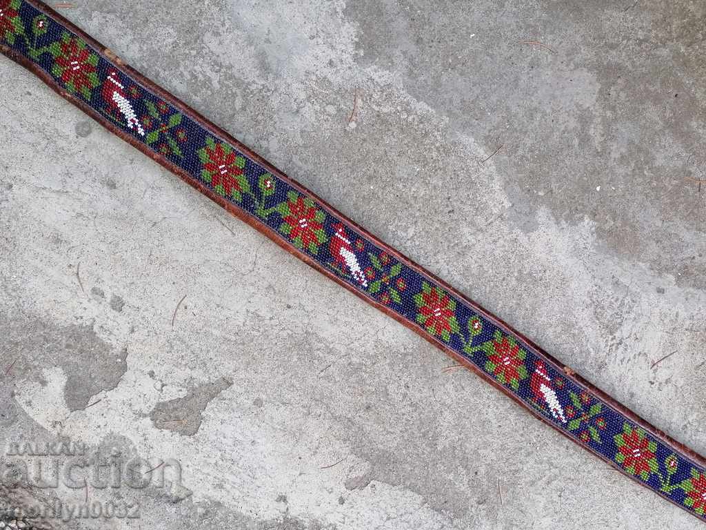 Auction Old handwoven leather belt for pafti beads blue costume Auction Old handwoven leather belt for pafti beads blue costume