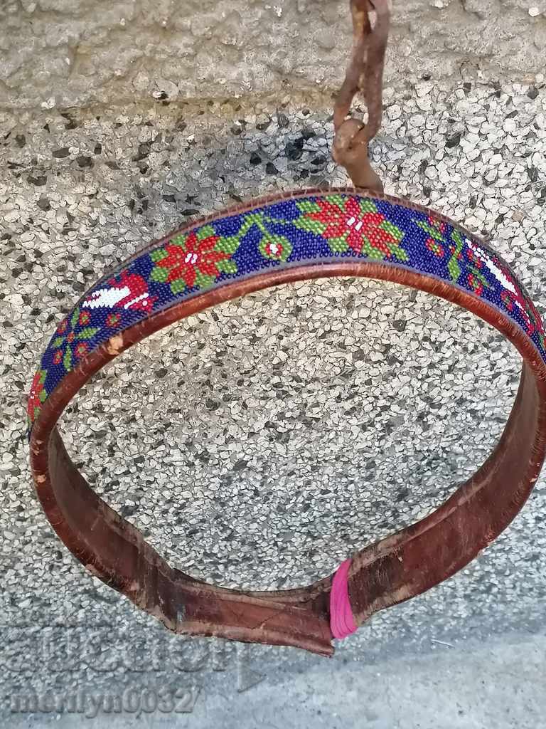 Delivery of Old handwoven leather belt for pafti beads blue costume Delivery of Old handwoven leather belt for pafti beads blue costume