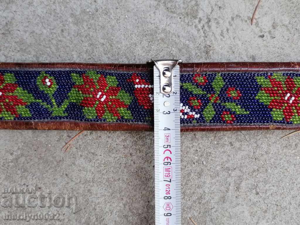 Old handwoven leather belt for pafti beads blue costume - 6 Old handwoven leather belt for pafti beads blue costume - 6