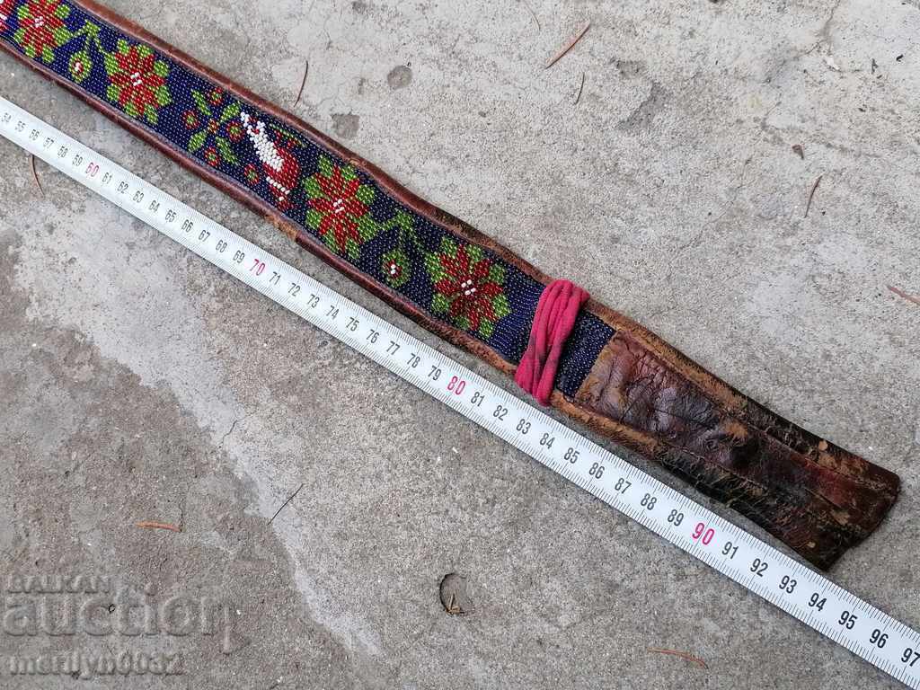 Old handwoven leather belt for pafti beads blue costume - 7 Old handwoven leather belt for pafti beads blue costume - 7