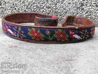 Old handwoven leather belt for pafti beads blue costume