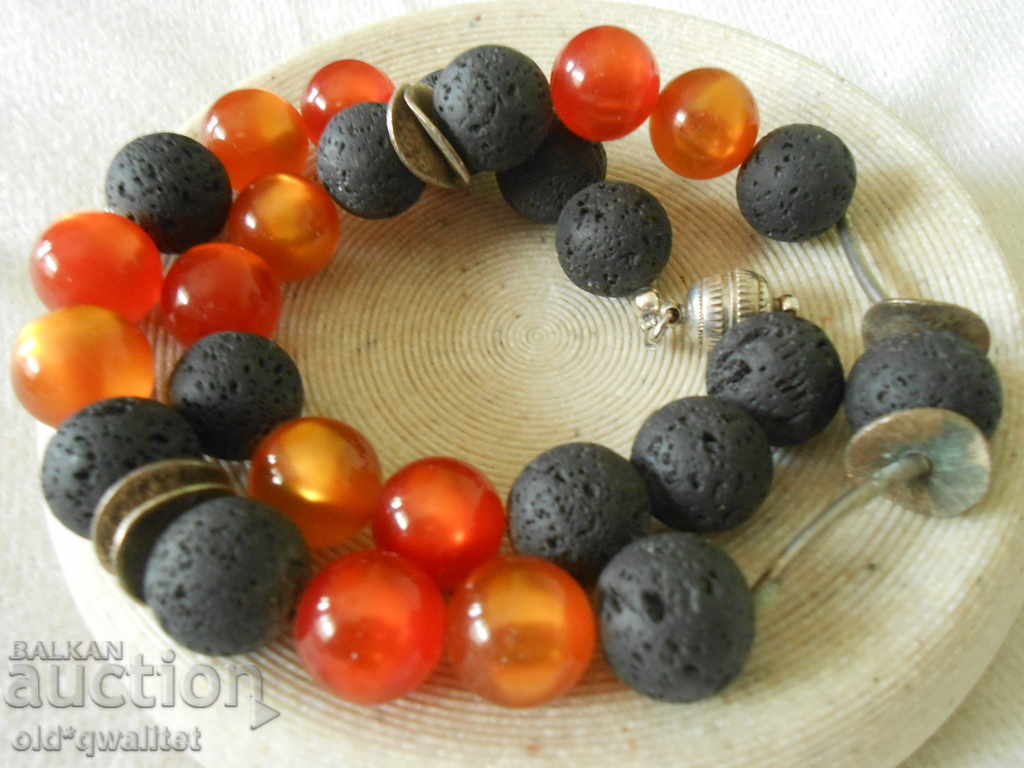 NECKLACE made of LAVA stones and orange accents, wonderful with price 197.00 BGN | € 100.72