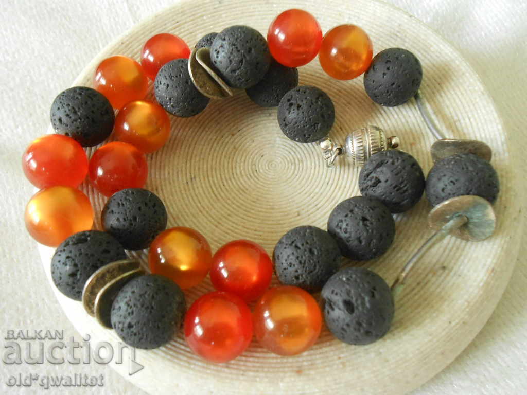 Auction  NECKLACE made of LAVA stones and orange accents, wonderful