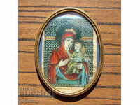 Antique Bulgarian home icon of the Virgin Mary in a frame