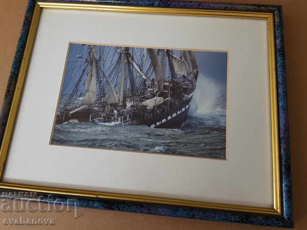 Landscape sea ship waves Picture framed Reproduction with price 19.00 BGN | € 9.71