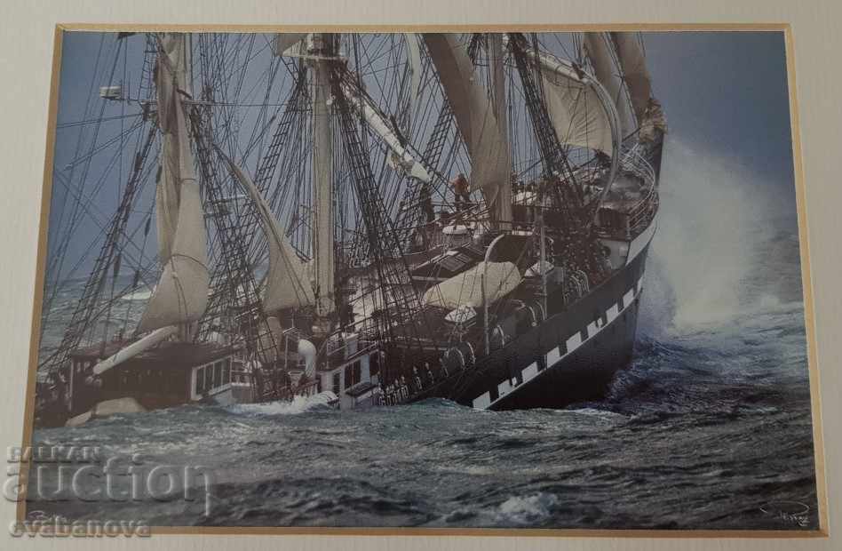 Auction  Landscape sea ship waves Picture framed Reproduction