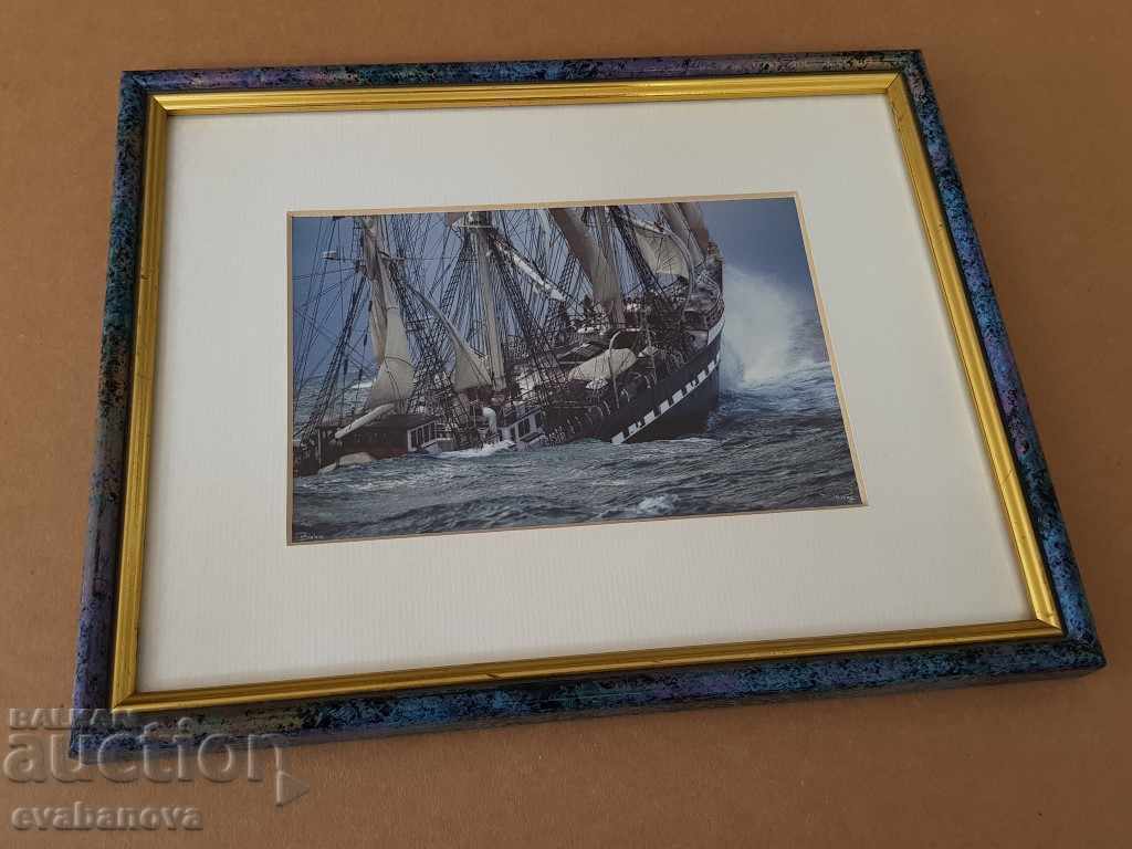 Delivery of Landscape sea ship waves Picture framed Reproduction