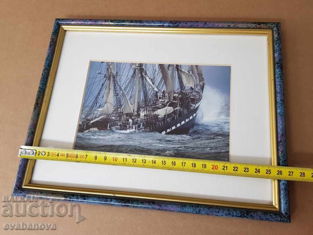 Landscape sea ship waves Picture framed Reproduction - 6