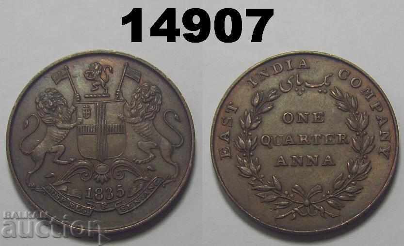 Bombay India 1/4 Anna 1835 Monedă Minunat