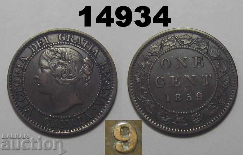 Canada 1 cent 1859 WIDE 9/8 RARE VF +