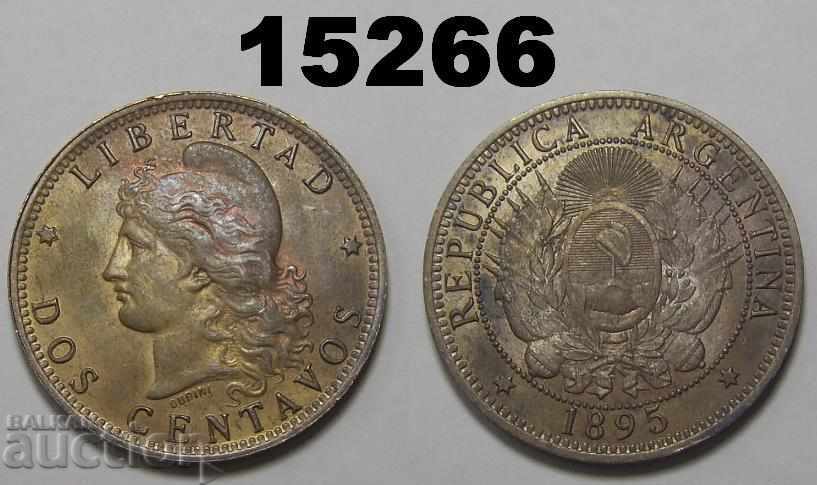 Argentina 2 cenți 1895 AUNC Monedă rară