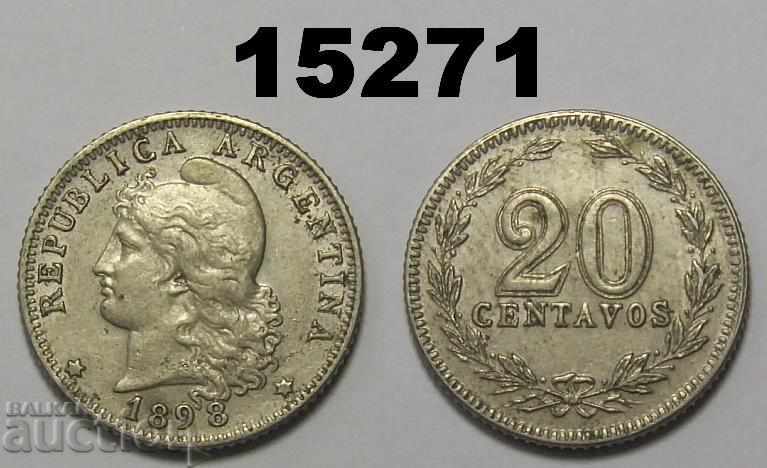 Argentina 20 de cenți 1898 XF + Monedă rară