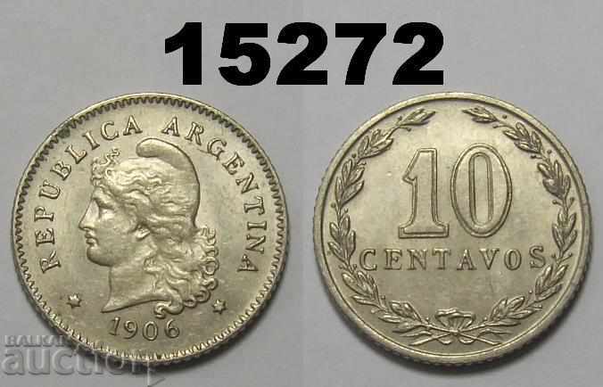 Argentina 10 cenți 1906 AUNC Monedă rară
