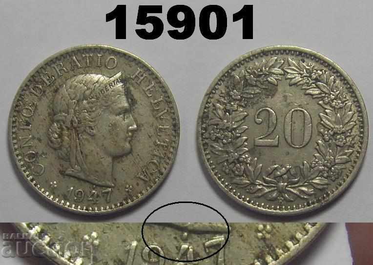 Switzerland 20 rapen 1947 DEFECT! coin