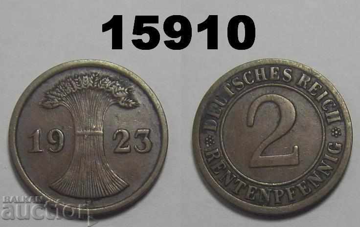 Germania 2 rent pfennig 1923 F Monedă rară