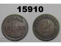 Германия 2 рентен пфенига 1923 F Рядка монета