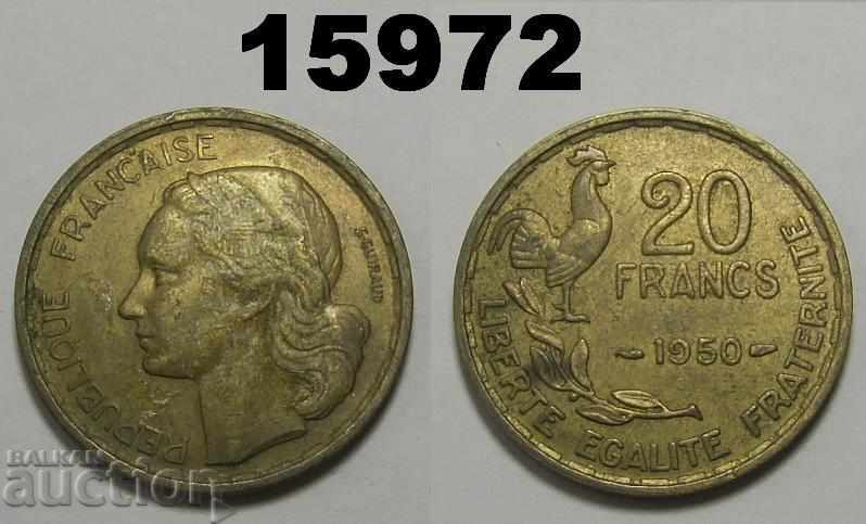 Франция 20 франка 1950 рядка 3 пера